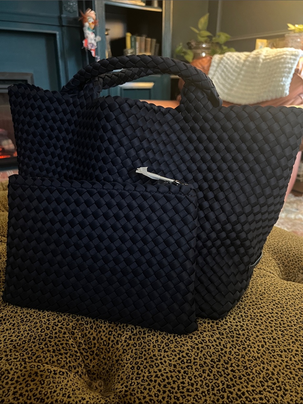 Naghedi Navy Blue St. Barthes Medium Tote with Matching Pouch